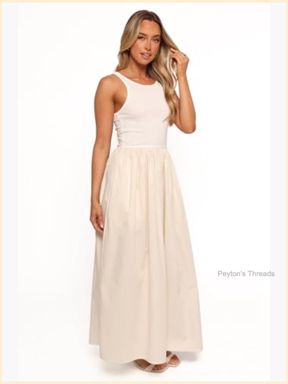 Midi Dress with Elastic Waist, Cotton Blend, Tank Style, Round Neck - Picture 5 of 5